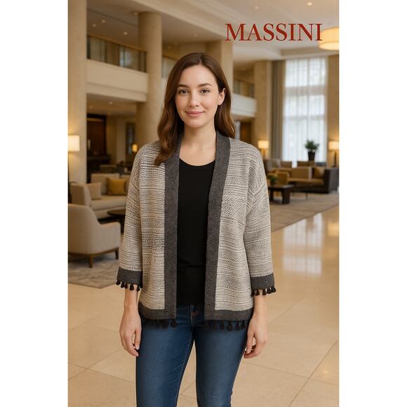 MASSINI Textured Cardigan Jacket w/ Tassels 1X - Picture 1 of 6